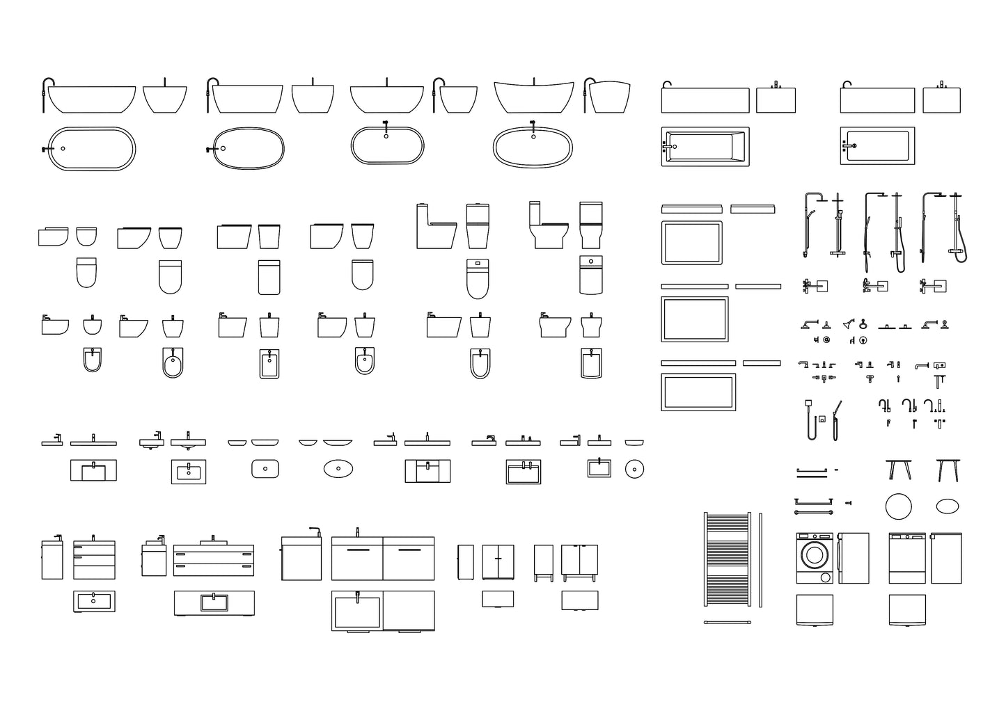 Bathroom DWG CAD Blocks in Plan and Elevation