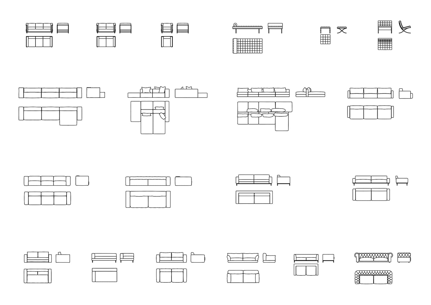 Living Room Furniture DWG CAD Blocks in Plan and Elevation (150 Pieces)