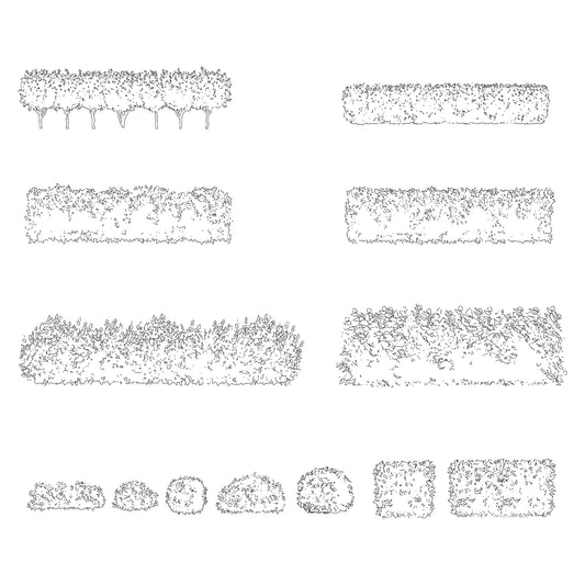 CAD drawing of 12 hedges in Elevation. Black and White