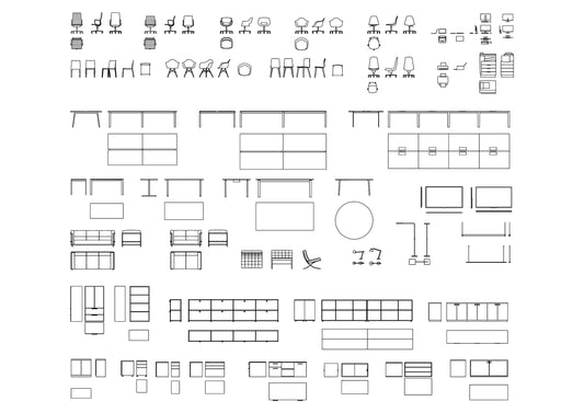 Office Furniture DWG CAD Blocks in Plan and Elevation (40+ Pieces)