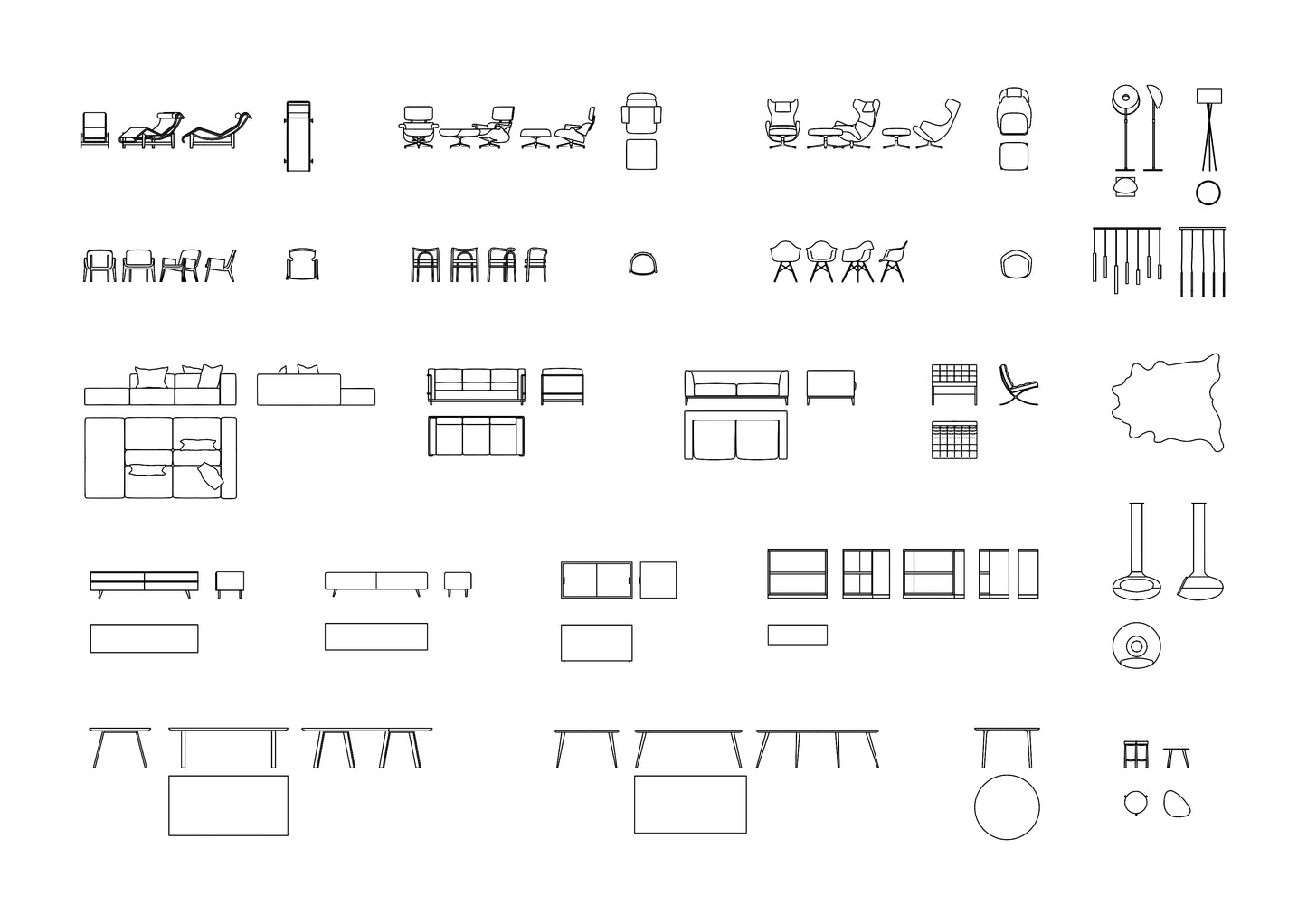 Living Room Furniture DWG CAD Blocks in Plan and Elevation (150 Pieces)