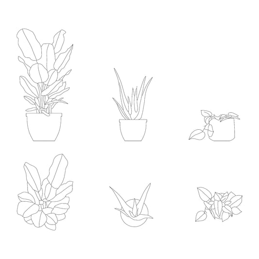 Potted Plants DWG CAD Blocks in Plan and Elevation