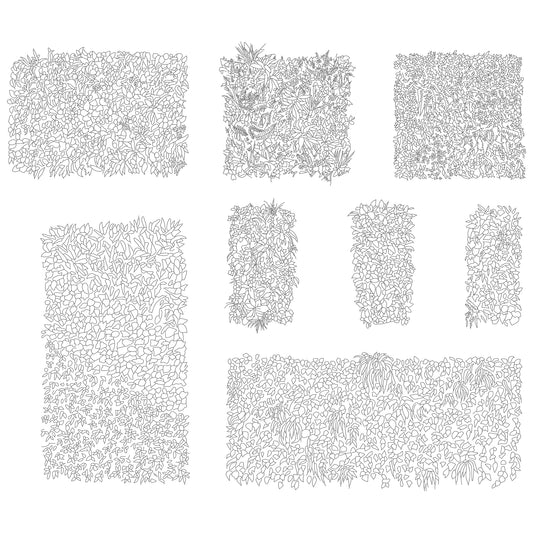 Eight CAD indoor and outdoor Green Walls in elevation. Black and White.