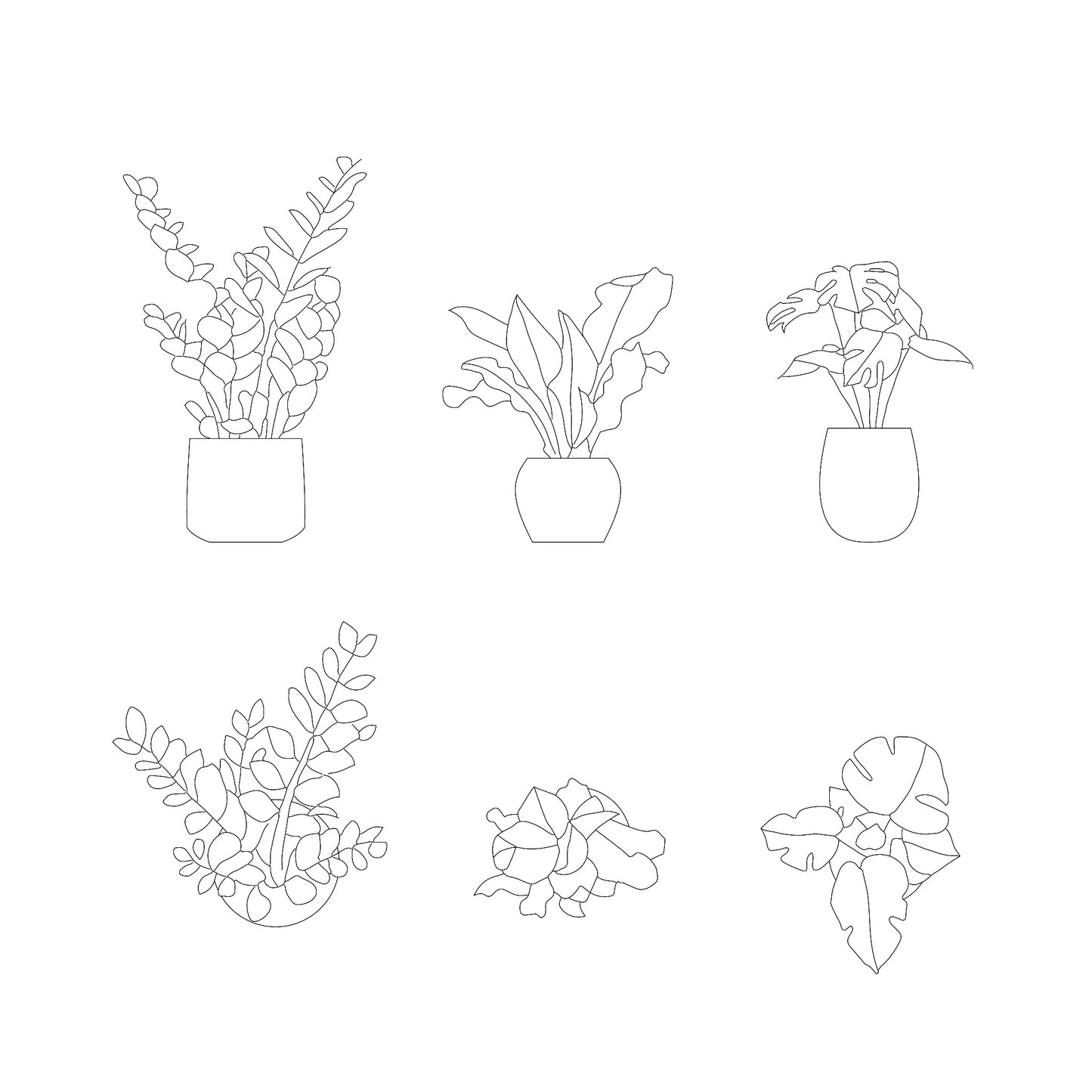 Potted Plants DWG CAD Blocks in Plan and Elevation