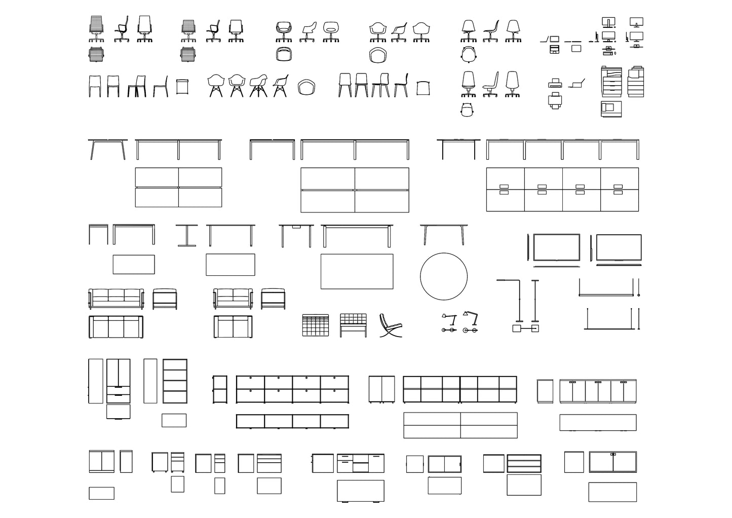 Office Furniture DWG CAD Blocks in Plan and Elevation (40+ Pieces)
