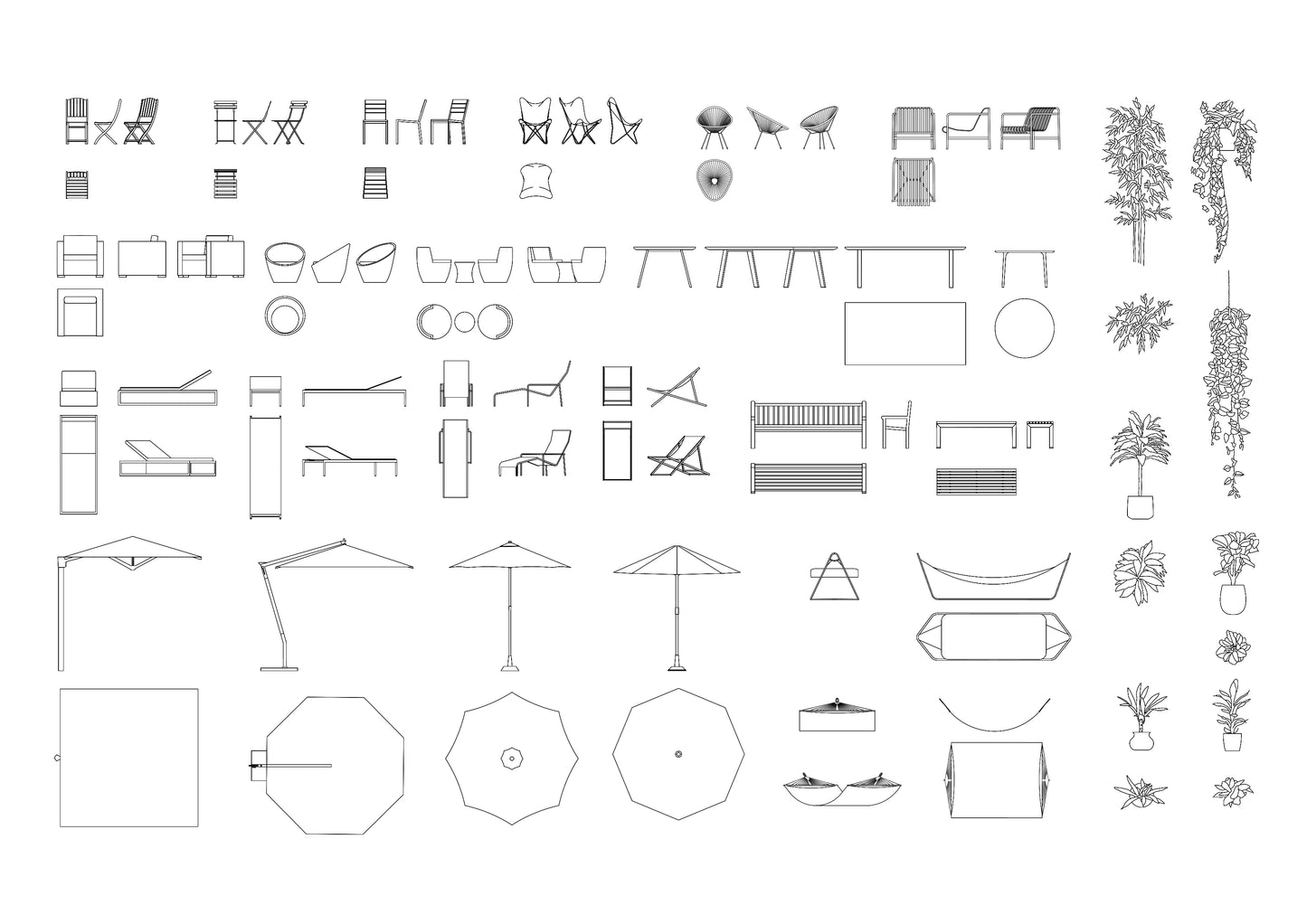 Outdoor Furniture DWG CAD Blocks in Plan and Elevation