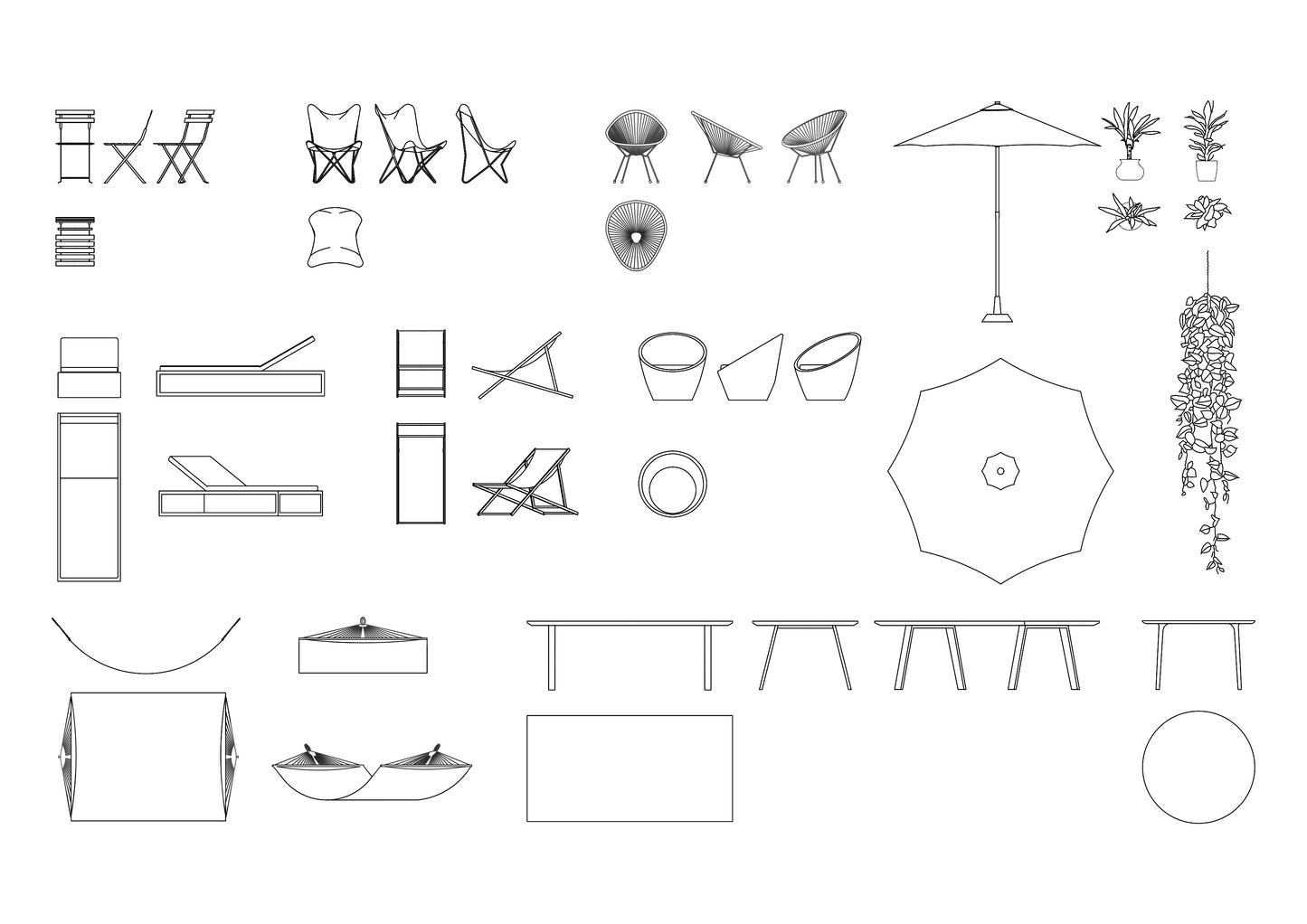 Outdoor Furniture DWG CAD Blocks in Plan and Elevation